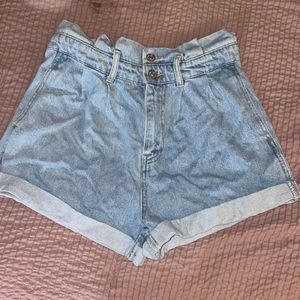 High rise light washed shorts